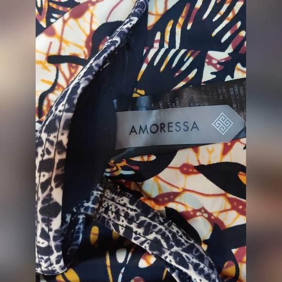 Amoressa by Miraclesuit "Dijon Ingot" One-Piece Mesh Insets Leaf Print Size 12 - Picture 10 of 13